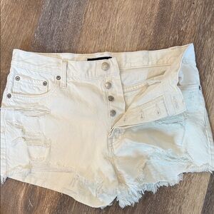 Aeropostale Women's Cream Distressed Jean Shorts